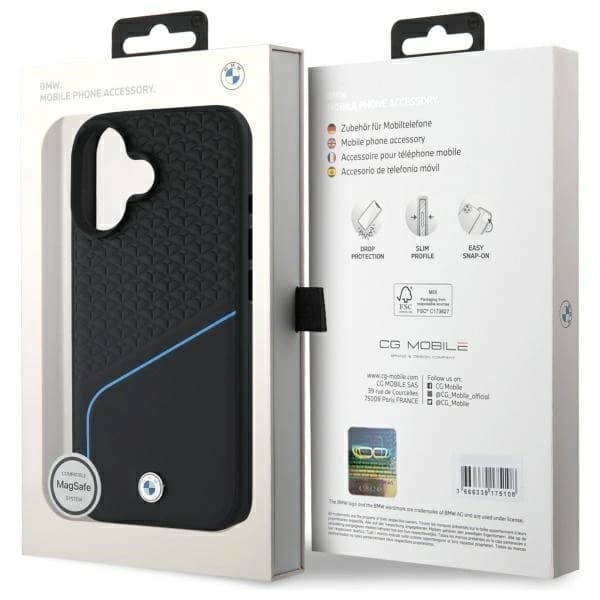 BMW telefontaske til iPhone 16 MagSafe Textured and Line - Sort Black