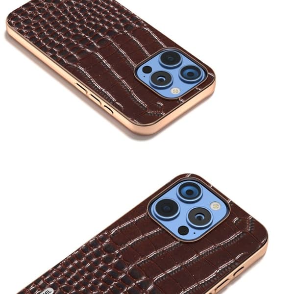 ABEEL Mobilskal till iPhone 16 Pro Max Äkta Läder Krokodilmönster Brun