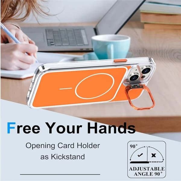 Mobilskal till iPhone 15 MagSafe Lens Kickstand med Handrem - Orange Orange