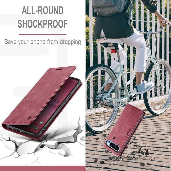 AUTSPACE Google Pixel 9 Pro Wallet Fodral KonstLäder - Röd