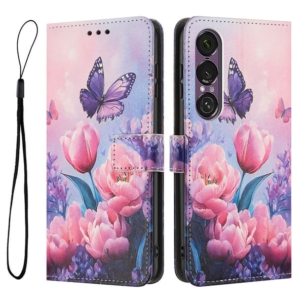 Sony Xperia 1 VII Konstläder Plånboksfodral Pattern Printing - Rosa Flower Rosa