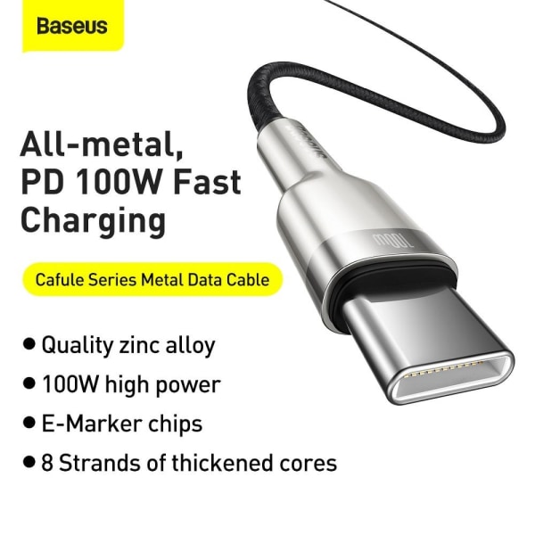 BASEUS kabel USB-C til USB-C PD100W Strømforsyning 1m Sort