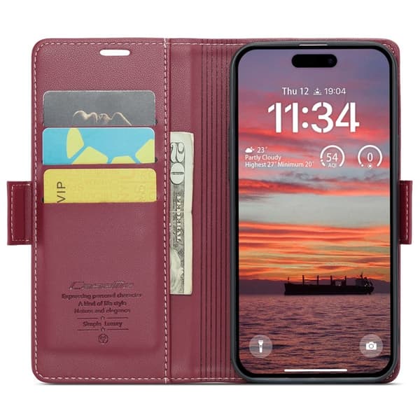CASEME Plånboksfodral Konstläder till iPhone 16 Plus RFID-Skydd Röd