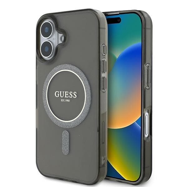 Guess Mobilskal till iPhone 16 Plus MagSafe IML Glitter Circle - Svart Black