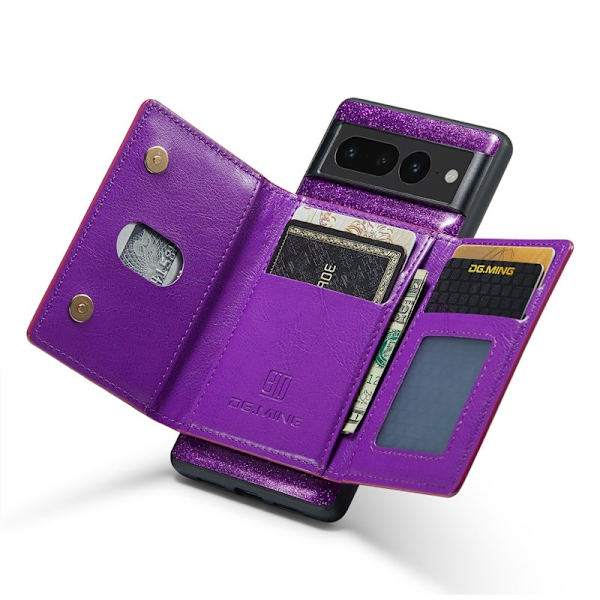 DG.MING M3 Series Konstläder Plånboksfodral för Google Pixel 7 Pro 5G Lila