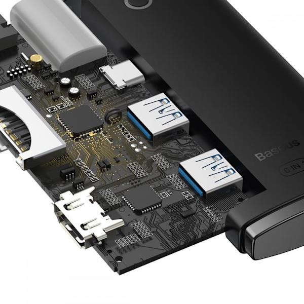 Baseus Lite Series 6-Port HUB Adapter USB-C - Svart Svart