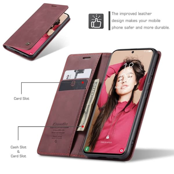 CASEME 013 Plånboksfodral för Samsung Galaxy S21 FE - Röd