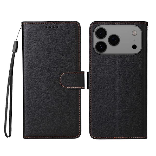 iPhone 17 Pro Max Plånboksfodral RFID Blocking med Handledsrem Svart