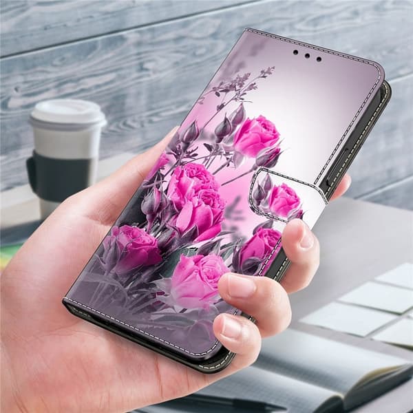 Galaxy A17 5G Konstläder Plånboksfodral Pattern Printing - Lila Flowers Lila