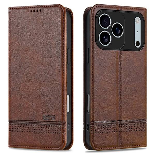 AZNS iPhone 17 Pro Plånboksfodral Konstläder - Brun