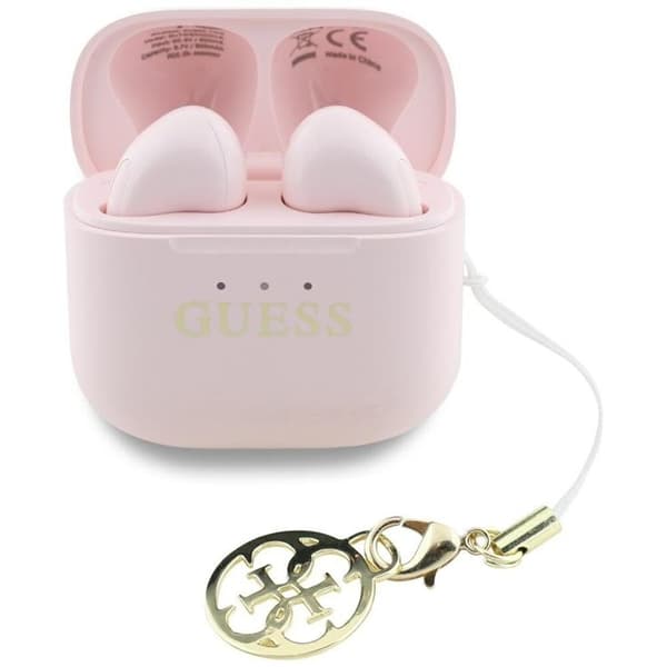 Guess TWS In-Ear Hörlurar Glossy Effect Printed Logo & Charm - Rosa Rosa