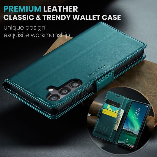 CASEME Plånboksfodral Konstläder för Samsung Galaxy S24 FE - Grön