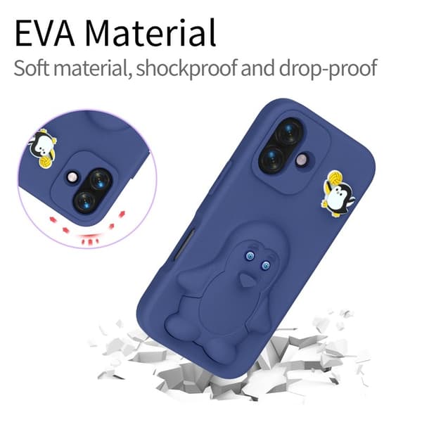 D.G Ming Mobilskal till iPhone 16 Penguin Design Kickstand EVA - Blå