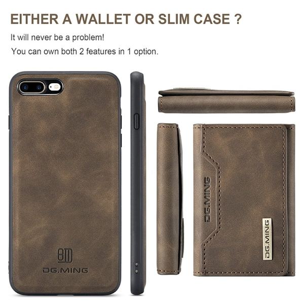 DG.MING Series Plånboksfodral Konstläder med Ställ för iPhone 7/8 Plus - Brun