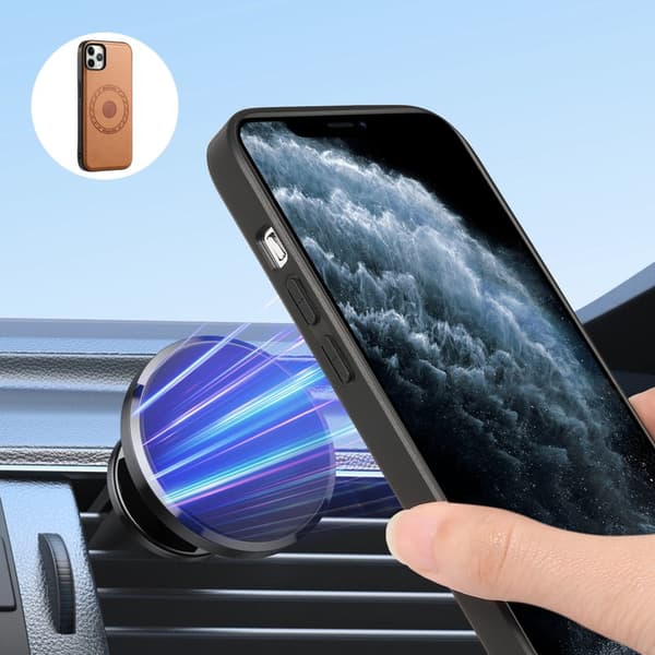 DENIOR Mobilskal till iPhone 11 Pro Max Äkta Läder Magnetisk Khaki