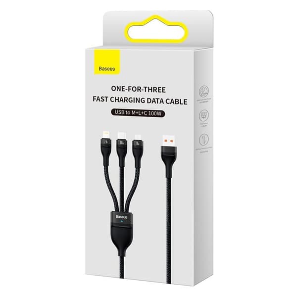 Baseus 3in1-pikalatausjohto Lightning, USB-C, microUSB 100W Black