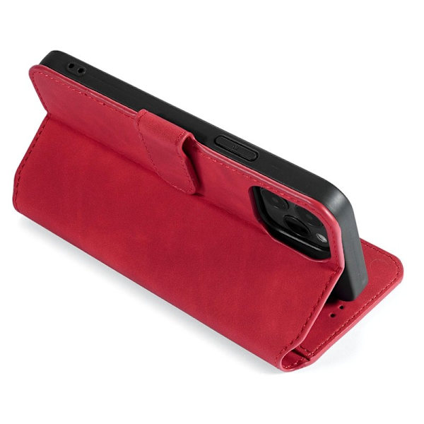 DG.MING Stand iPhone 13 Pro Konstläder Plånboksfodral Retro Röd