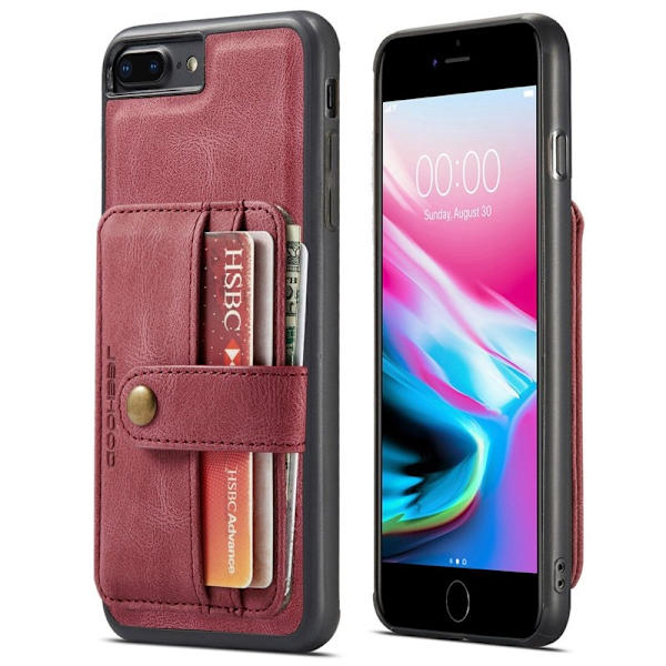 JEEHOOD Plånboksfodral iPhone 7 Plus/8 Plus RFID-Skydd Röd
