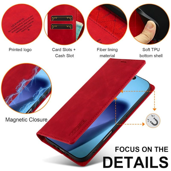 LC.IMEEKE iPhone Air Plånboksfodral Konstläder- Röd