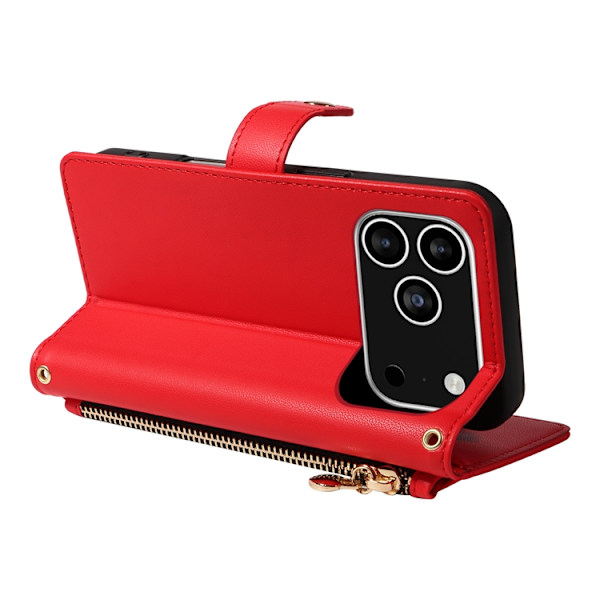 iPhone 17 Pro Plånboksfodral Rhombus Läder - Röd Röd
