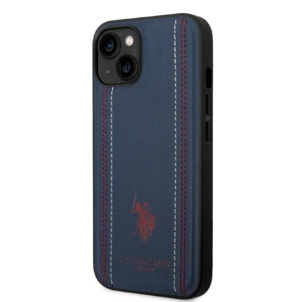 US Polo iPhone 14 Plus -kotelo nahkaompeleella - tummansininen Blå