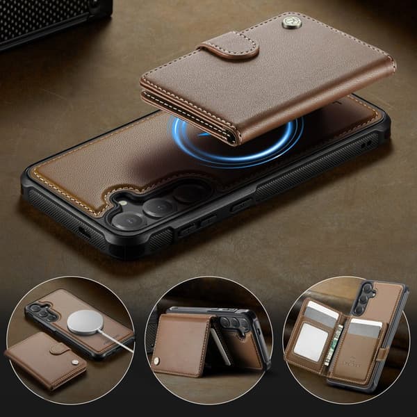 JEEHOOD Mobilskal för Samsung Galaxy S26 Plus Magnetiskt Konstläder - Brun