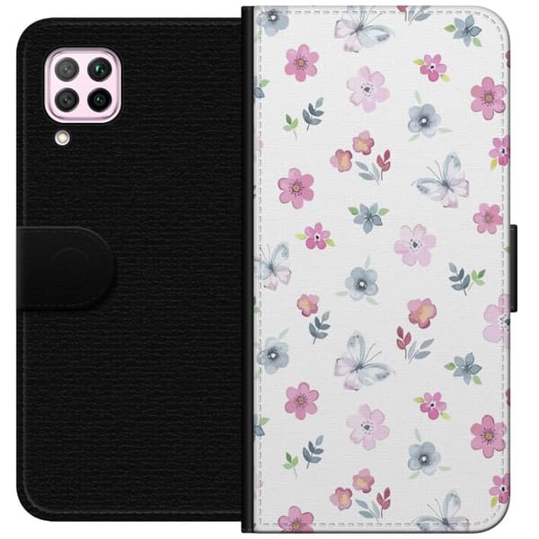 Pung Taske til Huawei P40 lite med blomster og sommerfugle