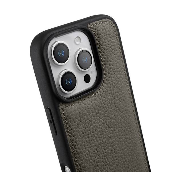 MELKCO Mobilskal till iPhone 16 Pro Max Äkta Läder PC Grå