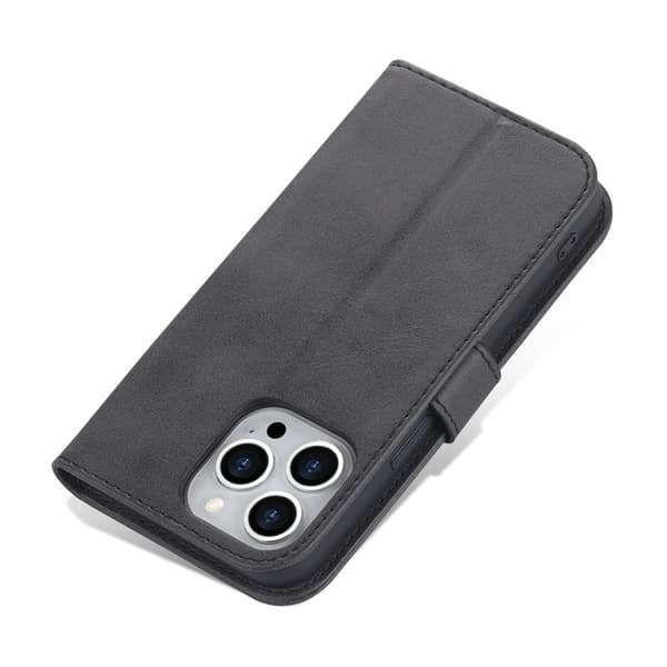 AZNS iPhone 15 Pro Plånboksfodral Ställ Konstläder - Svart