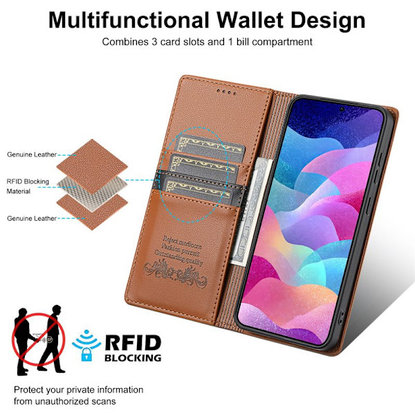 N.BEKUS Plånboksfodral för Samsung Galaxy S26 Plus RFID Blocking - Brun