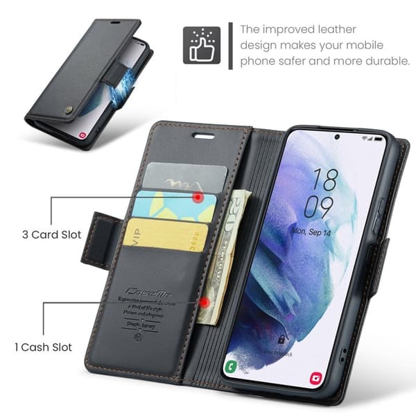 CASEME Plånboksfodral Konstläder för Samsung Galaxy S21+ 5G - Svart