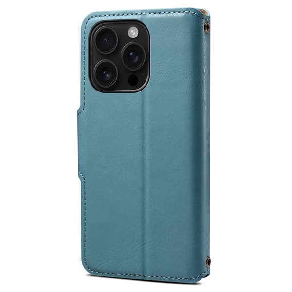 DENIOR iPhone 16 Pro Max Plånboksfodral Konstläder Blå