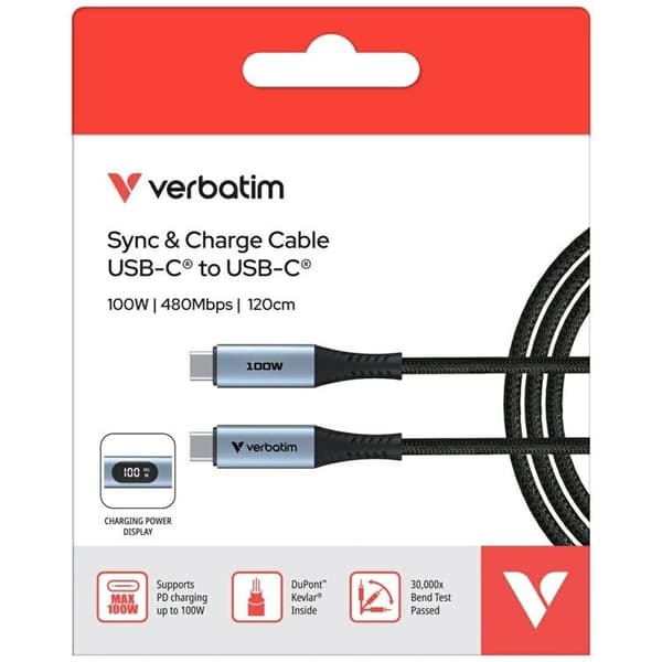 Verbatim USB-C Till USB-C 100W Kabel 120cm Sync & Charge - Svart Svart