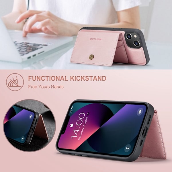 JEEHOOD iPhone 14 Plus Plånboksfodral 2-i-1 Konstläder TPU Roséguld