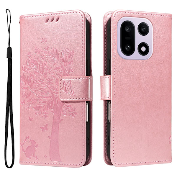 OnePlus 15 5G Plånboksfodral Cat Tree Pattern Konstläder Roséguld