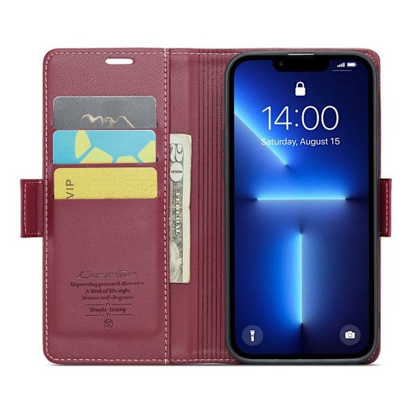 CASEME Plånboksfodral Konstläder för iPhone 13 Pro Max - Röd