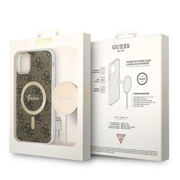 Guess iPhone 11 Magsafe Cover 4G Print + Trådløs oplader - Brun