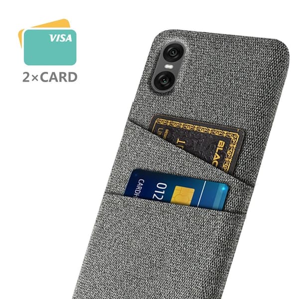 Mobilskal till Sony Xperia 10 VII med Dual Kortfack Tyg + PC - Grå Grå