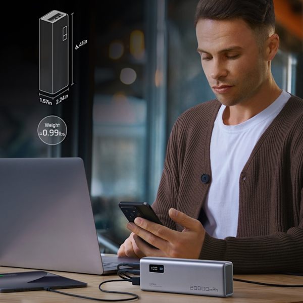 Cuktech Powerbank 20000 mAh 150W 2xUSB-C USB-A - Grå Grå