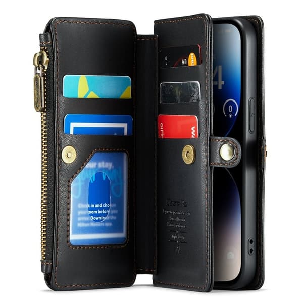 CASEME Plånboksfodral Konstläder för iPhone 14 Pro - Svart