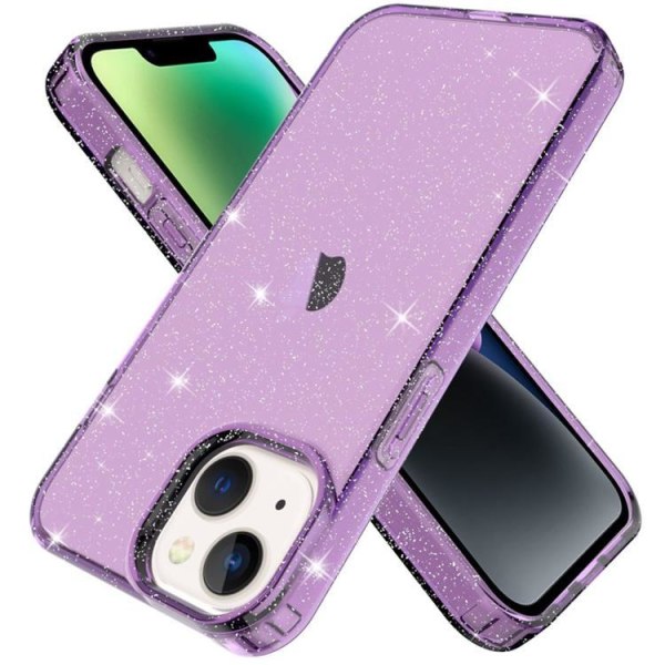 iPhone 14 Plus Skal Glitter Powder - Transparent Lila