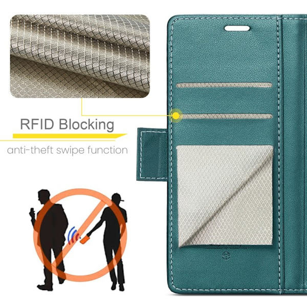 CASEME iPhone 16 Plånboksfodral Konstläder RFID-Skydd Grön