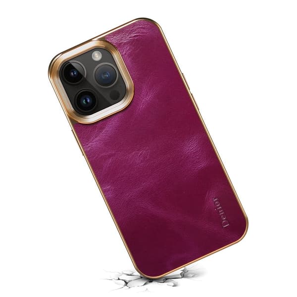 DENIOR Mobilskal till iPhone 15 Pro Äkta Läder + PC + TPU - Lila
