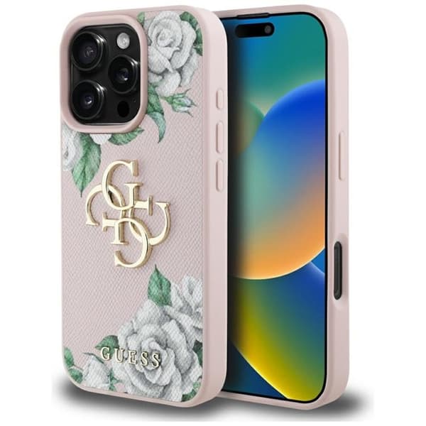 Guess Mobilskal till iPhone 16 Pro Grained Roses Big 4G logo - Rosa Rosa