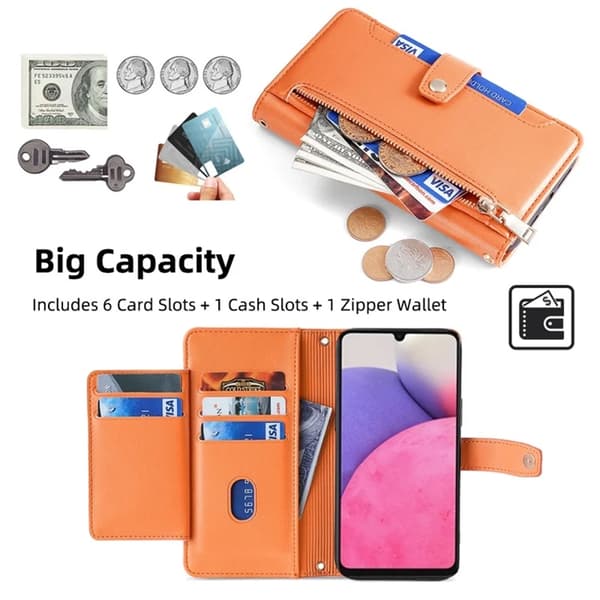 Galaxy A33 5G Konstläder Plånboksfodral med Axelrem - Orange Orange