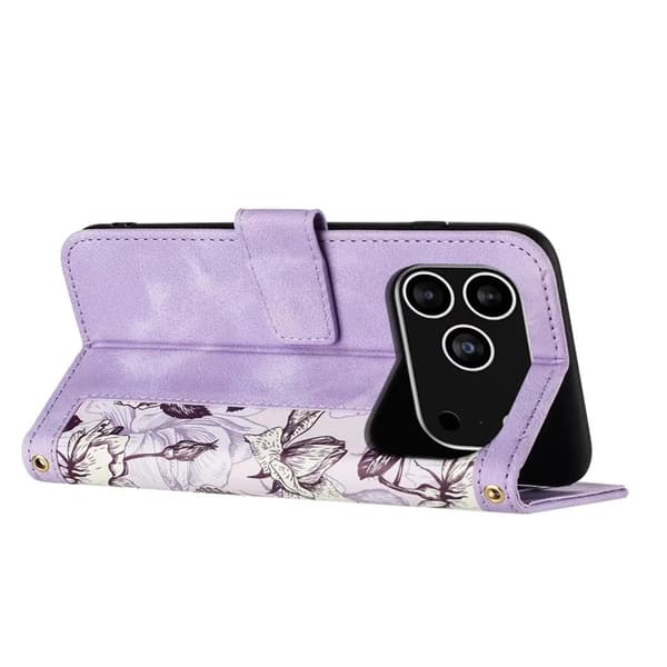 iPhone 17 Pro Plånboksfodral Floral Konstläder - Lila Lila