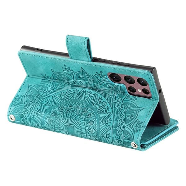 Samsung Galaxy S26 Ultra Plånboksfodral Mandala Blommönster Konstläder Mintgrön