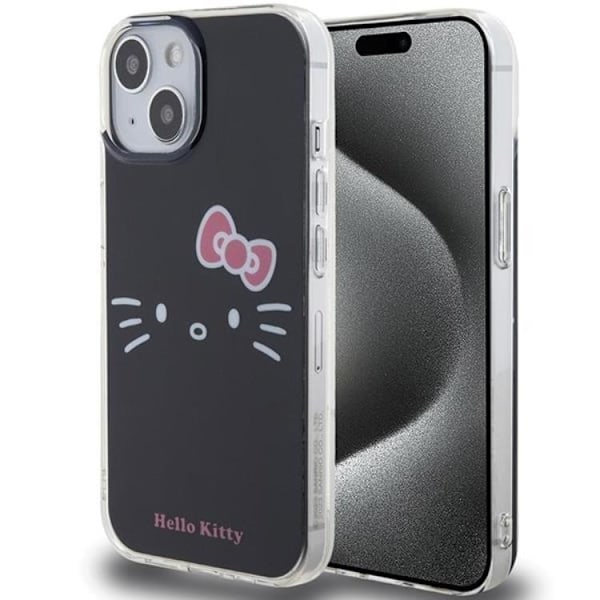 Hello Kitty iPhone 15 Mobilskal Hello Kitty IML Kitty Face - Svart Svart