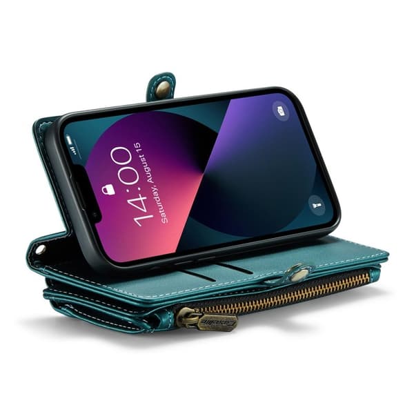 CASEME Plånboksfodral Konstläder för iPhone 13 med kortfack - Grön