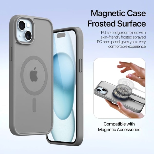 DUX DUCIS Lawa iPhone 15 Plus Plånboksfodral Äkta läder - Grå